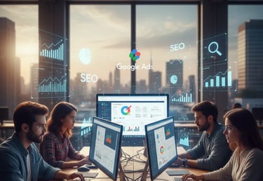 Training banner showing SEO, Google Ads, and AI automation icons for combo course