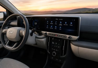 Interior do Hyundai i20 2027 com painel digital curvo e central multimídia integrada