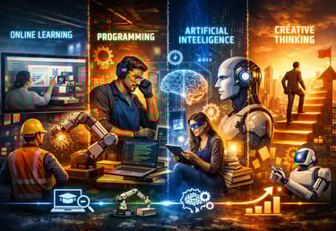 Ilustração digital representando aprendizagem online, programação, inteligência artificial