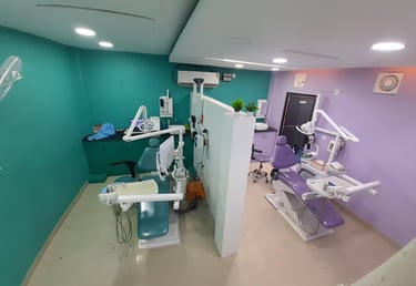 Clinical Work Area or Dental Operatory having 2 Dental Chairs connected to Sterilization Area