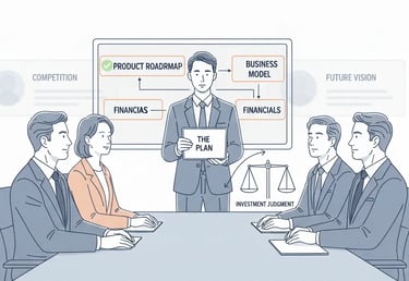 Founder emphasizing key priorities during pitch delivery, signaling strong judgment to investors.