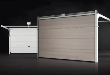 a garage door with a white garage door and a white garage door