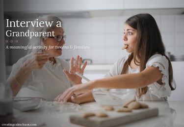A grandmother and granddaughter baking cookies together as part of an interview a grandparent family activity.
