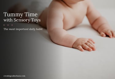 A baby practicing tummy time on a soft white mat to develop motor skills and sensory awareness.