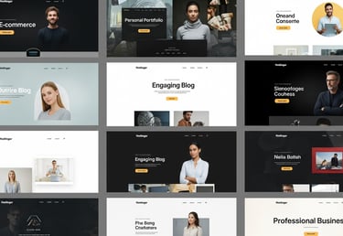 Collage of diverse, modern Hostinger website templates for e-commerce, portfolios, blogs, and busine