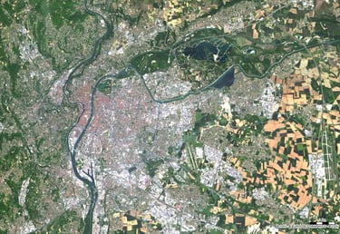 Photo aérienne de la ville de Lyon et ses environs