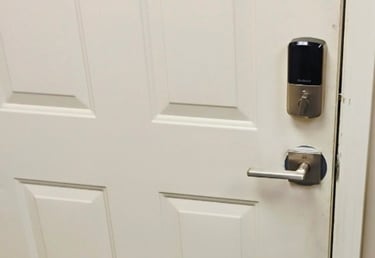 Commercial white door with access control security lock
