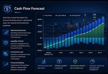 Cash Flow Forecast for E-2 Visa Business Plan — cash flow model, operating expenses, rent, payroll, 