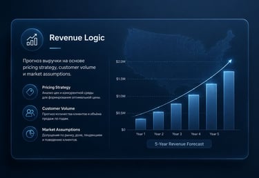 Revenue Logic  Прогноз выручки на основе pricing strategy, customer volume и market assumptions.