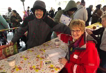 Thankful friends at the Mission's turkey give-away