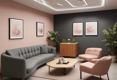 A modern medical consultation room with equipment and a doctor attending a patient.