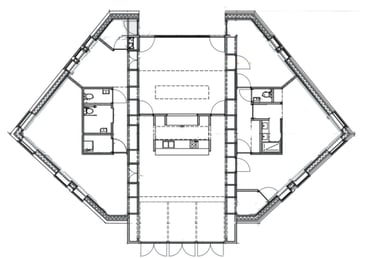 Planta do térreo da casa sustentável prefabricada em cross laminated timber