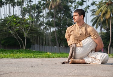 a man doing posture of hatha yoga
