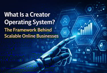 A robotic hand touching a digital interface explaining what is a creator operating system for scalable businesses.