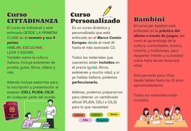 Cursos de Italiano para la ciudadania, curso de italiano para niños y curso personalizado