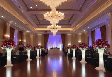 A person with short hair is engaged in DJing at a dimly lit venue. The individual is standing at a turntable with various controls and illuminated displays. Soft ambient lighting casts a blue hue over the person and the equipment.