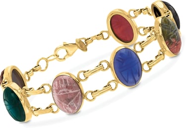 Multi-Stone Scarab Bracelet in 14kt Yellow Gold
