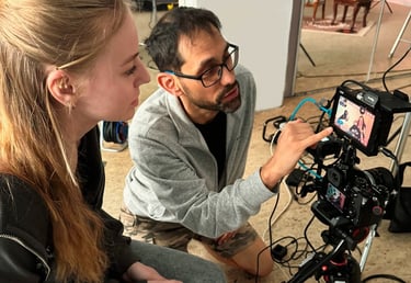 Young woman working with documentary filmmaker