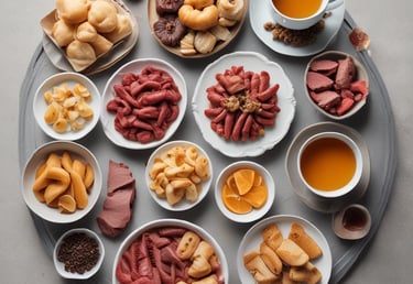 A vibrant display of fresh seafood and produce sourced from local farmers.