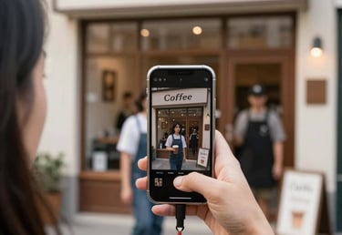 a man riding a skateboard down a street next to tall buildings