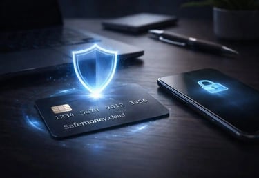 Safemoney.cloud business card protected by security system preventing fraud and unauthorized company expenses