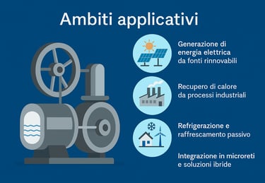 Infografica delle applicazioni energetiche del motore Stirling