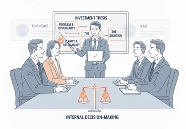 VCs discussing and evaluating a startup pitch internally after the founder leaves the room.