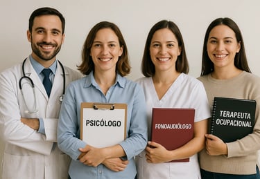 médico, psicológo, fonaudiólogo, terapeuta ocupacional, psicopedagogia