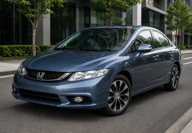 Honda Civic G9 azul de quatro portas em cenário urbano moderno