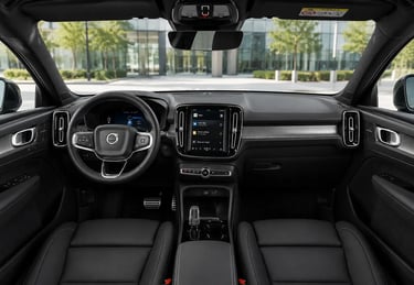 Interior do Volvo XC40 Recharge elétrico com painel digital e central multimídia