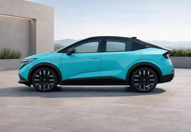 Nissan Leaf elétrico com motor que reduz metais raros em showroom externo com vista lateral moderna