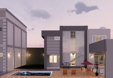 casa com deck e piscina e área goumert interiores arquitetura