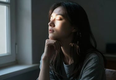 woman sitting on bed