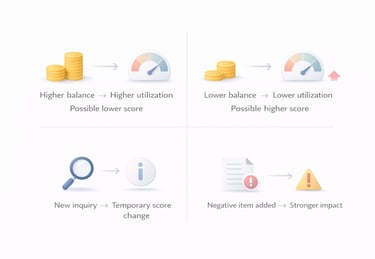infographic showing how balance changes inquiries and negative items can influence credit score fluc