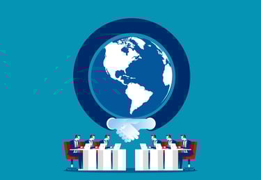 Globe behind Animated Meeting Participants