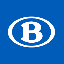 Logo officiel de la SNCB représenté par un B blanc entourré en blanc sur un fond bleu