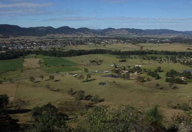 Photo of A view of the town of Gloucester, the Gloucester River, and Gloucester Valley, from Bucketts Tops, 2013.
