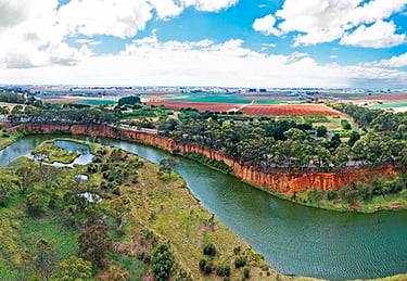 Aerial Image of perspective of the K Road cliffs along the Werribee River