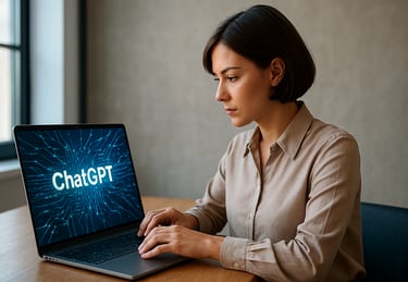 Marketer using laptop with AI marketing data.
