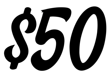 black test reading "$50"