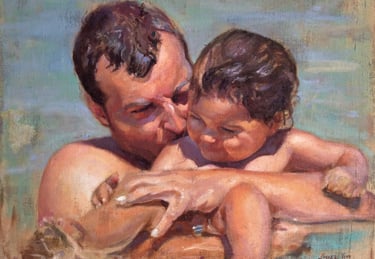 a man and a child in a pool