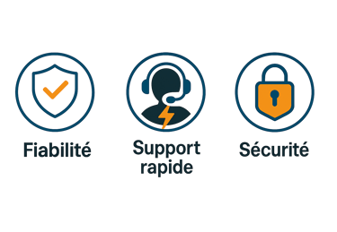 badge fiabilite,supportrapide and securite