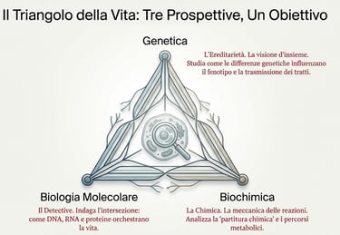 Mostra il Triangolo della vita: Genetica, Biologia Molecolare, Biochimicaalla base 