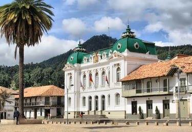 The historic colonial main square and cathedral of Zipaquirá town during an exclusive private day trip.