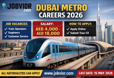 Dubai Metro Careers 2026 job advertisement showing latest job vacancies, salary packages, and online