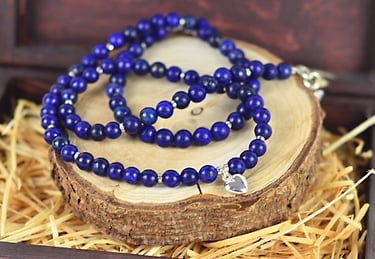 bracelet and necklace made of natural stones - lapis lazuli - with hematite elements, handmade, natu