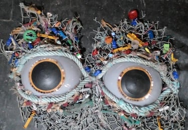 LOS OJOS DEL PULPO CON SUS ADORNOS SIMULANDO LOS PÁRPADOS,