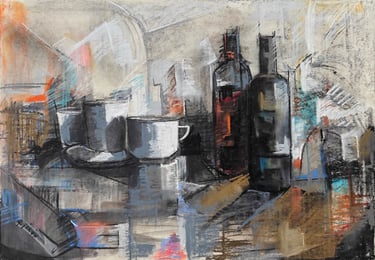 La taza blanca, pastel sobre papel del artista pintor Argi Girón. Cups still life artist painter