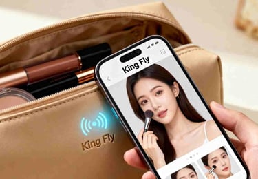 A smartphone unlocking exclusive digital content from a King Fly custom pouch via NFC technology