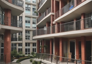 A well-maintained residential building exterior under a clear sky.